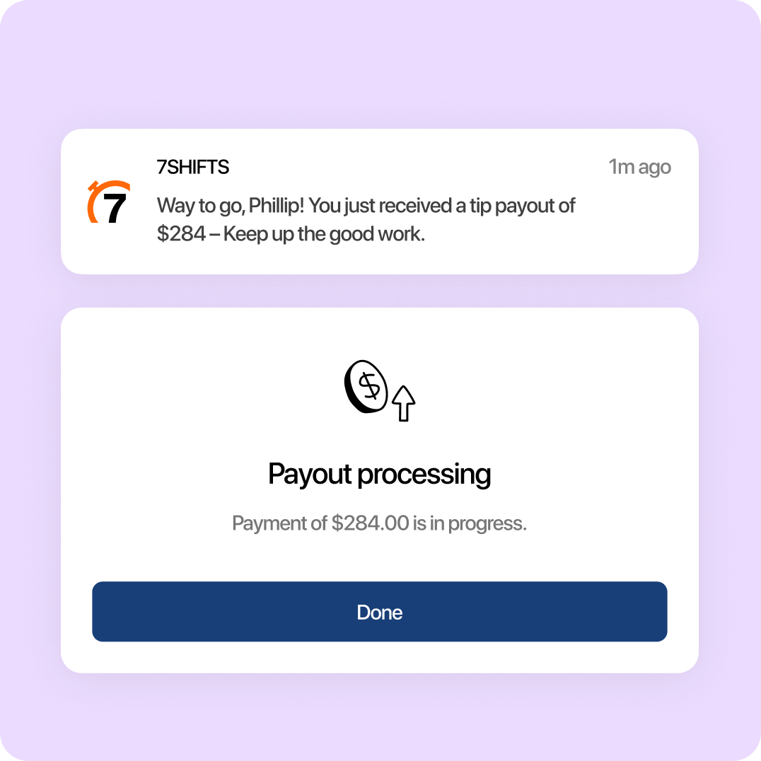 Product screenshot of tip payouts.