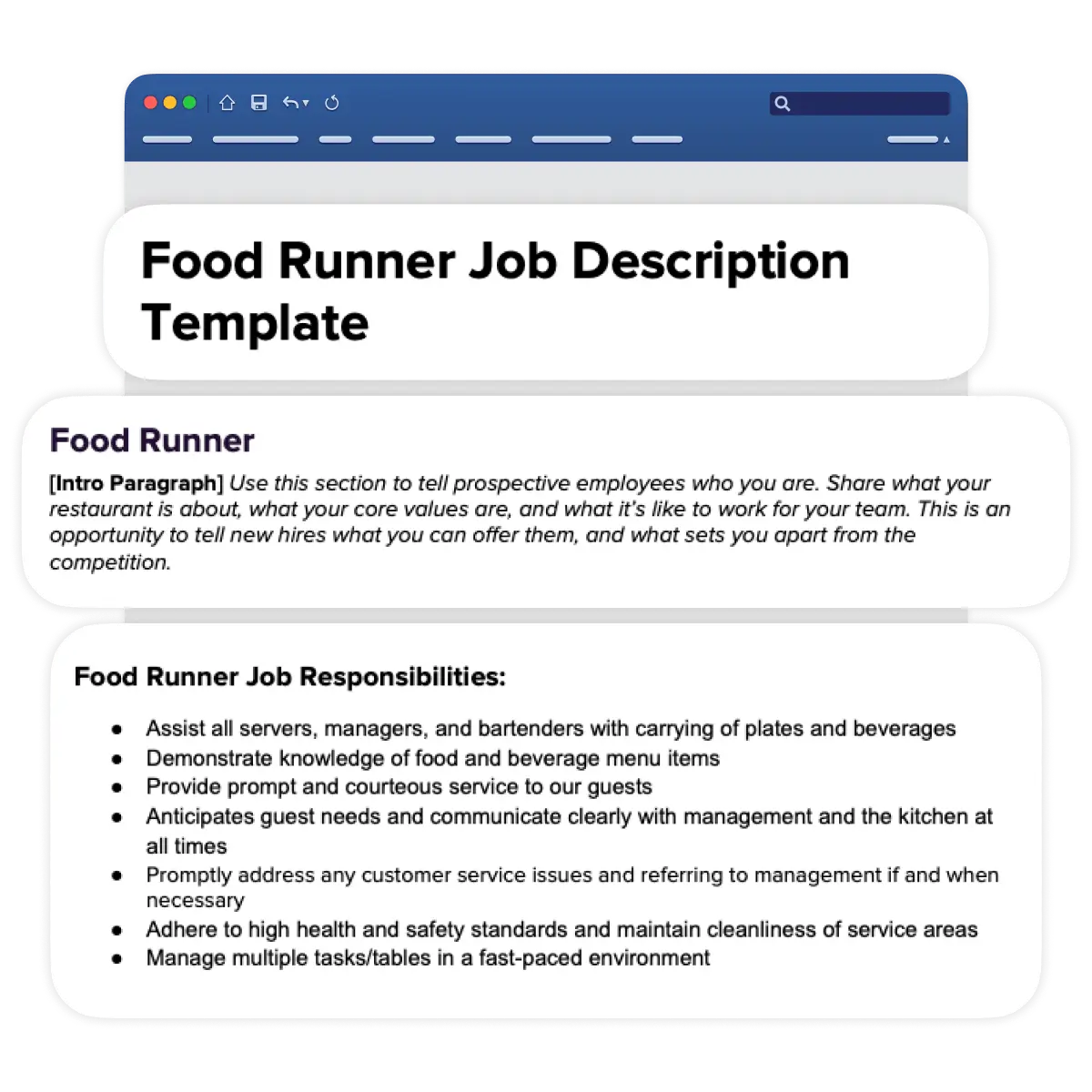food runner job description template preview